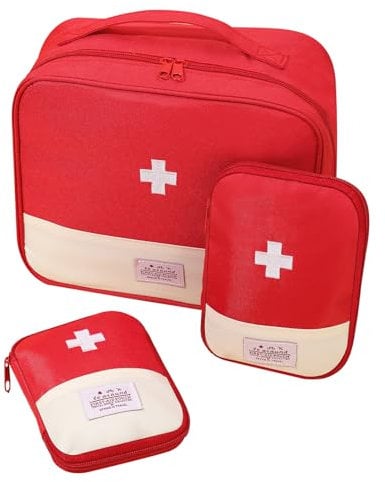Invalidism 3 Pcs First Aid Bag Empty,First Aid Kit Bags Portable Empty Medicine Bags 3 Size Waterproof Oxford Fabric Material Storage Bag for Camping Home Hiking Survival Kit(Red)