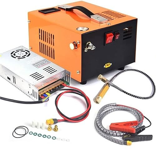 Portable Compressor, PCP Air Compressor, 30Mpa 4500Psi High Pressure Air Gun Pump with Auto Stop, Oil/Water Free PCP Compressor Pump with Built in Power Converter