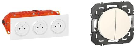 LEGRAND - Prise Triple Murale 16A avec Terre dooxie Surface + Plaque Carrée + Boîte d'Encastremment & Interrupteur Mural Double ou Va-et-vient 10AX dooxie - Commande d'Éclairage (Sans Plaque)
