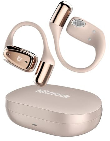 BlitzRock Auriculares Oreja Abierta Inalambricos Bluetooth 5.4 Deportivos, Ultraligero y Cómodo, Gancho Ultra Fino de 0,7 mm, Claridad de Llamada, IPX7, Reproducción de 28H, Rosa