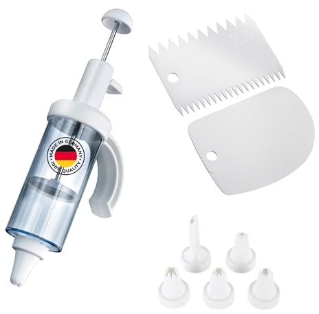 Westmark Kuchengarnierer-Set, 8tlg – Garnier- und Krapfenspritze mit 5 Tüllen + Schaber und Kuchengarnierer, Kunststoff/Rostfreier Edelstahl – Transparent/Weiß, 311622E6
