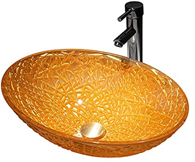 sopra Il lavabo, Lavandino da appoggio for Bagno, lavabo da appoggio in Vetro, lavabo da appoggio Ovale Giallo, lavabo da appoggio sopra Il Piano, lavabo Artistico con Rubinetto e Scarico a Scomparsa