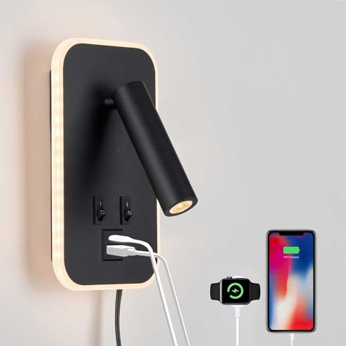Wall Mount Headboard Reading Lights, Plug-in Bunk Bedside Lamp Wall Sconce