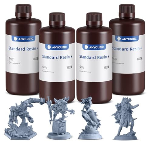 ANYCUBIC Standard Resin Plus 1000g 4PCS, 3D Drucker Resin, 405nm LCD SLA Rapid UV Aushärtung Resin, Hochpräzises und schnelles Photopolymer Harz für LCD/DLP/SLA 3D Druck, Grau