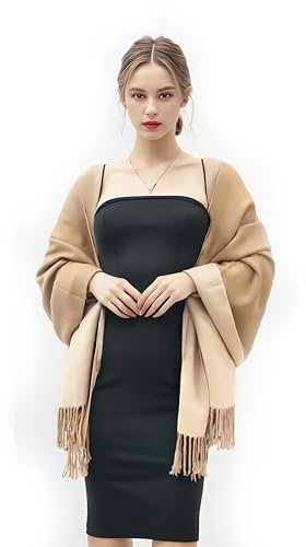 VICT POPU Schal Damen Winter Tücher Kaschmir Pashmina Schal Kuschelig Weiche Reversible Stolen Hellbraun/Beige