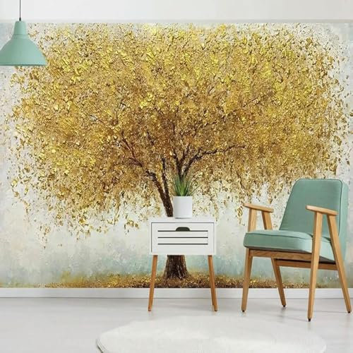 ZEZILE Modern Wallpaper 3D Golden Tree Background Decorative Painting Custom Large Mural Home Interior Wall Paper Building Supplies