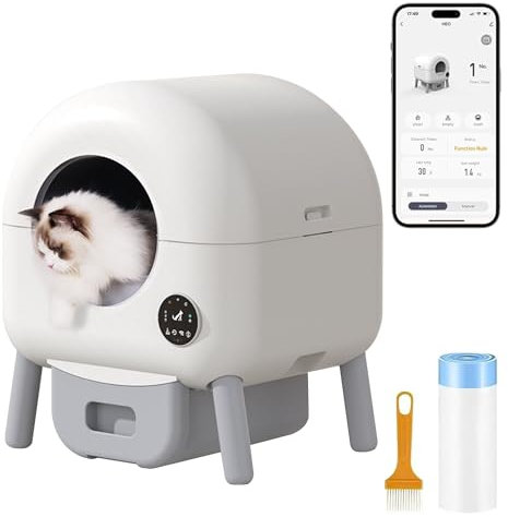 Caja de Arena para Gatos Autolimpiable, 89L Arenero Gato Grande XXL con Detector de Infrarrojos y Sensores de Peso, Control de Aplicaciones Diseño de Ahorro de Espacio Arenero Cerrado para Gatos (C)