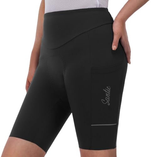 Santic Radlerhose Damen Gepolstert Kurz mit Sitzpolster Seitentasche Schwarz M