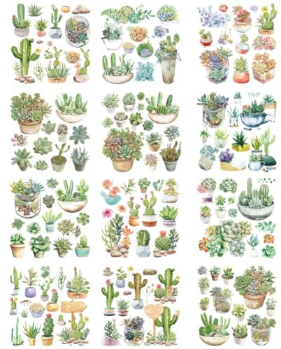 GOMAKERER 12 Blatt Transferaufkleber Wasserfeste Abziehbilder Zum Aufreiben Mit Sukkulenten Und Kaktus Motiven Für Tassen Becher DIY Bastelarbeiten Möbeldekorationen