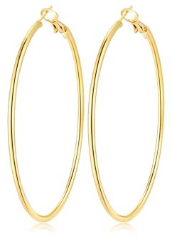 JEMARA Gold Hoop Earrings for Women Hypoallergenic Stainless Steel Large Thin Gold Hoop Earrings Lightweight Big Hoops Aretes de Acero Inoxidable para Mujer