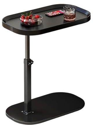 SHEBUYLLI Small Side Table, C Shaped Bed Side Table for Living Room Bedroom, Adjustable Sofa Side Table with Storage Industrial End Table Narrow Couch Side Table Slim Coffee Table (#001Black)