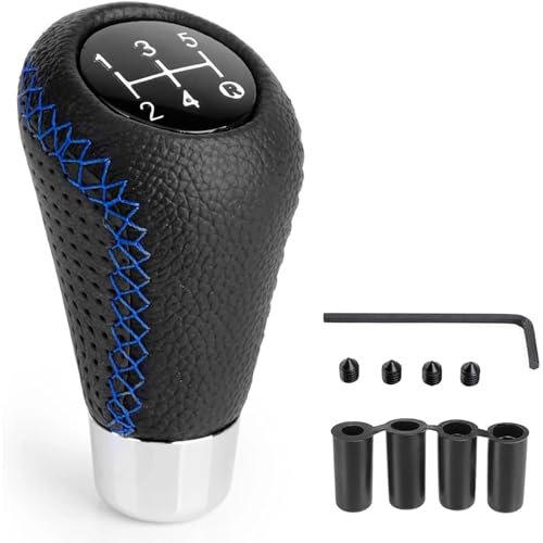 FNUQKREF Schaltknauf FüR Ford KA 2015 2016 2017 2018 2019, 5 Gang Universal Schalthebel Mit 4 Adaptern Schaltgetriebe Anti Rutsch Innenausstattung AutozubehöR, Black Blue Line