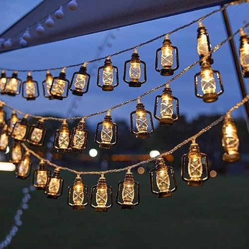 ENLACE Retro Laterne Lichterkette, 1,5M 10 LED Vintage Kerosin Lampen Batteriebetriebene, Lampions Lichterketten für Hochzeit Garten Terrasse Party Balkon Deko