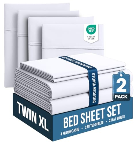Utopia Bedding Twin XL Bed Sheets Set - Pack of 2 Sheet Sets - Perfect for Spa, Hotel, & Guest Bedroom - Brushed Microfiber - Shrinkage and Fade Resistant - Easy Care (White)