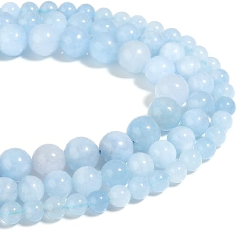 Naturstein Perlen Aquamarin 8mm poliert Runde glatt Edelstein Perlen für Schmuck machen 15 Zoll