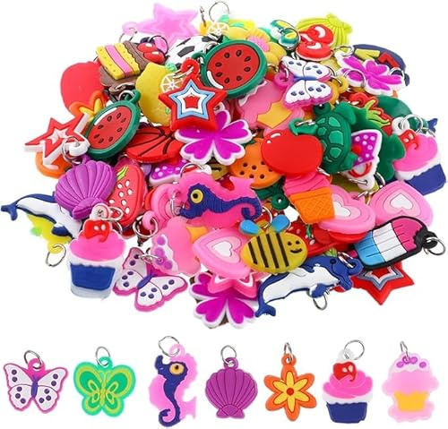 120 Stück Emaille Charms Anhänger,Loom Charms Anhänger Set Loom Gummis Charm Anhängers Halskette Armband Making Zubehör Anhängers für Kinder Jungs Mädchen,DIY Halskette Armband Ohrring Bastelbedarf