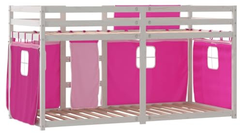Goldicoo Etagenbett 80x200 Massivholz Kiefer mit Vorhänge – Rosa