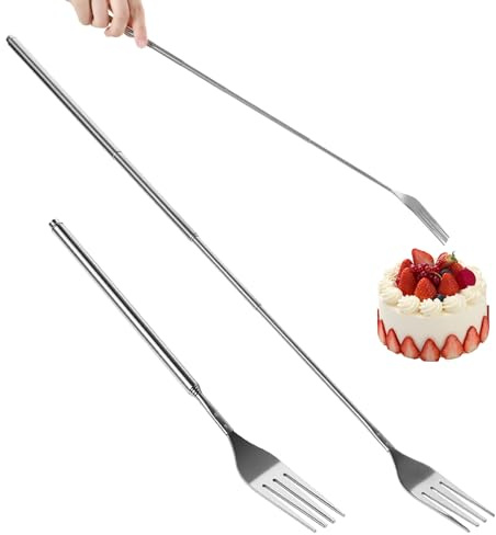 2Pcs Extendable Fork, 9 to 25.4 Inch Telescopic Forks Prank Retractable Expandable Fork Perfect for Eating BBQ Pranks, Stainless Steel Extra Long Extender, Easy to Clean, Silver