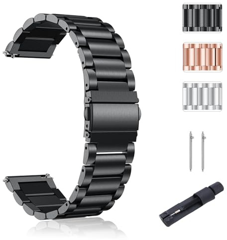 SUGARJAR 18/19/20/22mm Edelstahl Uhrenarmbänder für Garmin/Huawei/Samsung/Amazfit/Fossil Metallarmband für IDW/Jugeman/Blackview/Aeac/Willful/TEMINICE/UMIDIG I Ersatzarmband