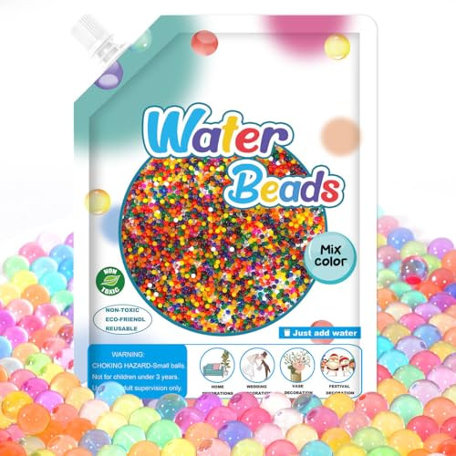 Jacisk Water Beads 100,000 Pcs Colorful Jelly Water Gel Beads, Rainbow Mix Non Toxic Water Beads for Vase Filler, Plant, Floating Candles, Wedding and Home Decoration