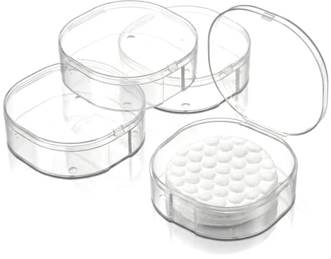 Grevosea Supporto rotondo in cotone 4 pezzi, supporto per dischetti in cotone portatile da viaggio in plastica quadrato in cotone dispenser per contenitore per rimuovere il trucco palla di cotone filo