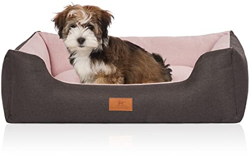 Knuffelwuff Hundebett Luke aus Velours mit feinem Handwebcharakter S 70 x 50cm Schwarz-Rosa - Abnehmbarer Bezug - leicht zu reinigen - für große, mittelgroße und kleine Hunde
