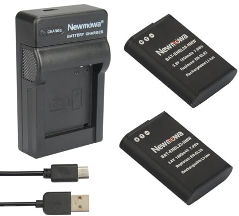 Newmowa EN-EL23 Battery (2-Pack) and Portable USB Charger for Nikon EN-EL23 | Compatible with Nikon Coolpix B700, P600, P610, P610s, P900, P900s, S810c