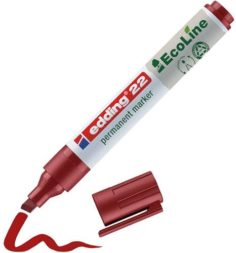 edding 22 Ecoline Permanent Marker - Red - 1 Pen - Chisel Tip 1-5 mm - Waterproof, Quick-Drying, Smear-Proof Pens - for Cardboard, Plastic, Glass, Wood, Metal and Fabric - Refillable