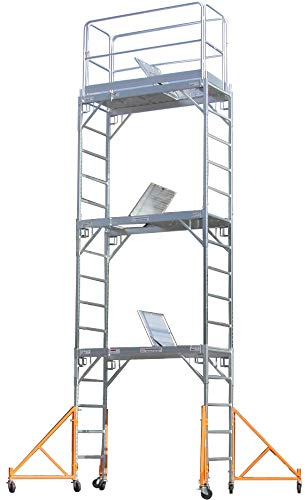 CBM Scaffold Aluminum Scaffold Rolling Tower 17' Standing Deck High with Guard Rail, Hatch Door, U Locks,