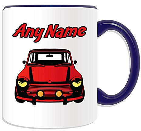 Personalisiertes Geschenk – Rot Mini Cooper vorne Tasse (Design Thema, Farbe Optionen) – Für jede Nachricht/Name auf Ihrem Einzigartig – BMW Hatch Cabrio Clubman Countryman Coupe Roadster Paceman Fahrzeug Auto Automarke Cute Treiber, keramik, blau