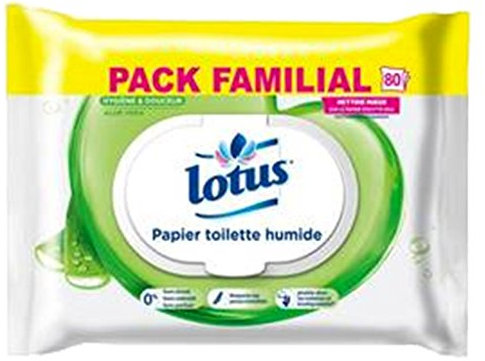 Lotus Papier Toilette Humide “Aloé Véra” Pack Familial 80 Lingettes (lot de 6)