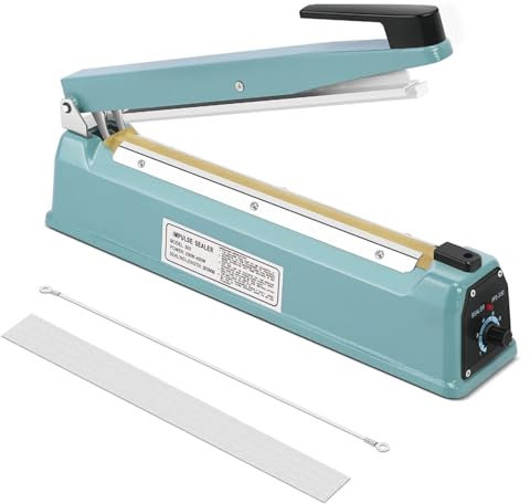 Flexzion Impulse Sealer 300 mm 350 W – Handbetriebener manueller Kunststoffbeutel mit Thermobeutel/einstellbarem Timer, tragbar mit Ersatz-Griff und Teflonband