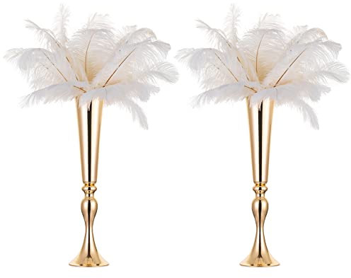 NUPTIO Vase Or pour Centre de Table: 2 Pièces de 55,5cm de Haut Vases Trompette en Metal Fleur Support pour Mariage Doré Décorations Fêtes d'anniversaire