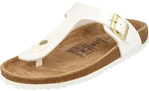 Supersoft Damen Schuhe Zehentrenner Pantoletten Hausschuhe 274-160 White Lack (Numeric_39)