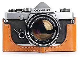 Case for Olympus OM-4, Zakao Handmade Genuine Real Leather Half Camera Case Bag Cover for Olympus OM-1/1N OM-2/2N OM-3/3Ti OM-4/4Ti (No Handle) With Hand Strap (Yellow)