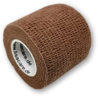 LisaCare Tape selbstklebend - 2 Rollen, 5cm breit - Medizinprodukt - Bandage für Handgelenk Kompressionsbinde Erste Hilfe mit Farb- & Motivauswahl (Braun)
