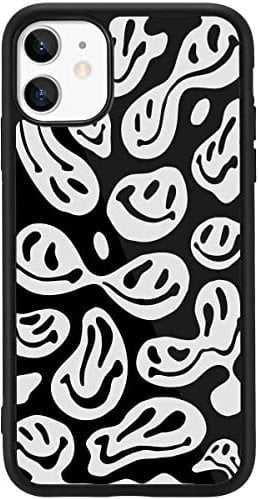 MAYCARI Art Happy Smile Face Hippie-E Design Case for iPhone 11, Girly Aesthetic Pattern with Slim Soft TPU Hard Back Protective Case for Girls Women Children
