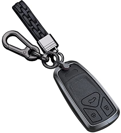 HIBEYO Intelligente Schlüsselhülle passt für Audi Autoschlüssel Hülle Leder Schutzhülle für Audi A4 RS4 B9 A5 F5 S5 RS5 A6 A7 A8 S8 Q2 SQ5 Q7 TT FV TTS TTRS Schlüsselbox Schlüsselanhänger-Schwarz