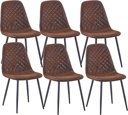 JYMTOM 6er-Set Esszimmerstühle Wohnzimmerstuhl mit Rückenlehne Sessel Gitter-Design Scandinavian Vintage Esstischstuhl aus künstlichem Wildleder mit Metallbeine (6, braun)