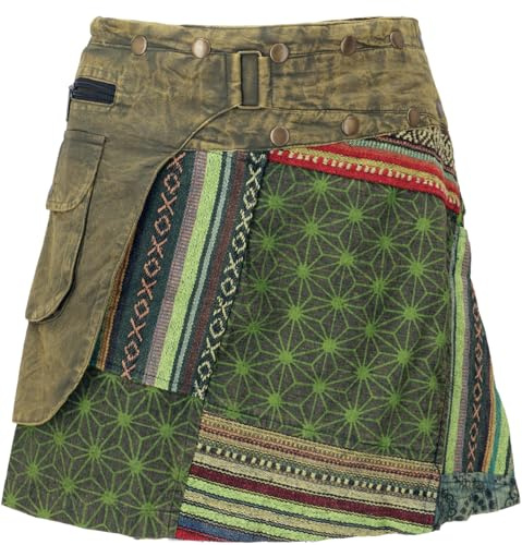Wickelrock, kurzer Rock, Stonewash Patchworkrock, Damen | Extravaganter Minirock aus Baumwolle, Slim Fit, individuelle Handarbeit, kleine Tasche, einzigartiges Design