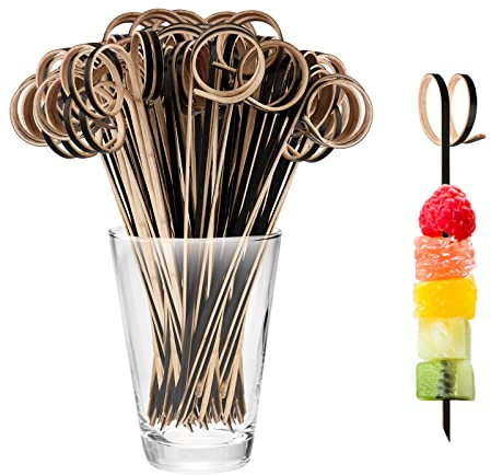 Bekecidi Palitos de Cóctel de Bambú, 100 Púas Comida Brochetas de Bambú, Alillos de Frutas de Bambú, Palitos de Canapé para Aperitivos, Bebidas, Suministros de Fiesta de Alimentos 12 cm (Negro)