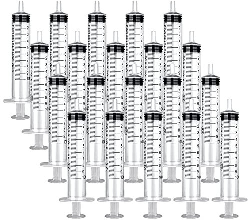 20 Pack 10ml Spritze Steril Spritzen mit Deckel,Plastik Spritzen Mit kappe,Kunststoffspritze Liquid Spritze Futterspritze zum Neugeborenes Tier, Spritzen für Epoxidharz Labore Dispensieren