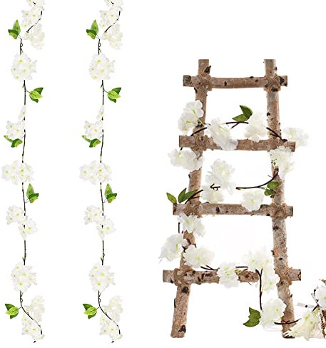 Fiori Di Ciliegio Artificiali Ghirlanda Fiori Finti Per Decorazioni Fiori Di Ciliegio In Seta Artificiale Appeso Fiori Per Matrimoni Arco Comunione Natale Giardini Decor 1,8Metri 2Pezzi (Bianco)