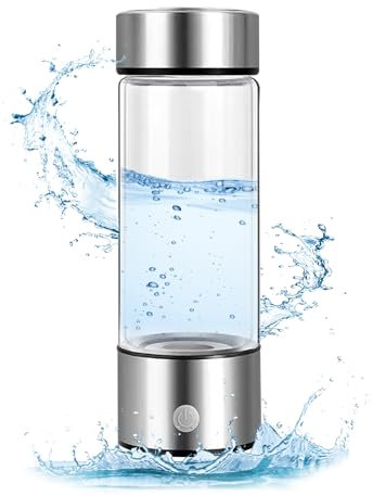 Hydrogen Water Bottle 420ml Rechargeable Portable Hydrogen Water Generator Glass Water Ionizer Machine with SPE and PEM Technology for Home Travel Office Fitness Drinking