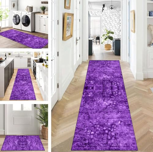 ZUZEKU Läufer Flur Küche Waschbar rutschfest 60X300cm Lila Lang Küchenteppich Flurteppich Teppich Fur Korridor Wohnzimmer Schlafzimmer Meterware Anpassbar