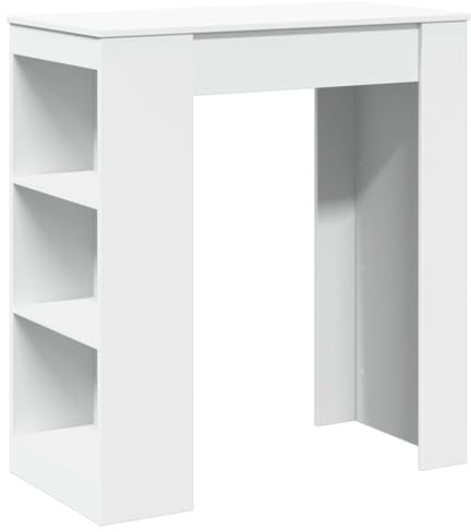 vidaXL Bartisch mit Regal, Stehtisch mit Stauraum, Tresentisch für Küche Wohnzimmer Essbereich, Küchentisch Bistrotisch, Weiß Holzwerkstoff