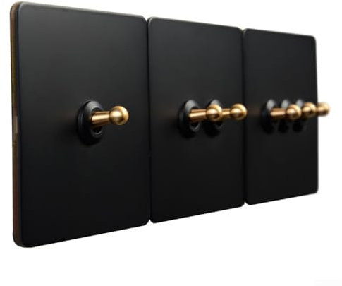 Hasaller Wand-Kippschalter, 1-4-Gang, 2-Wege, schwarzer Kipp-Lichtschalter, massiver Kupferhebel, antiker handgefertigter Schalter, 86 Typ, Retro-Kippschalter, 10 A, Doppelbedienungshebel,