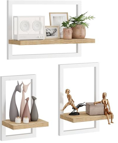 IBUYKE Floating Shelf Wall,Set of 3 Wall Shelves,Hanging Shelves for Wall Storage,Display Racks,Square Bookcase for Living Room, Office, Bedroom, Bathroom, Kitchen,Light Wood TFS001R
