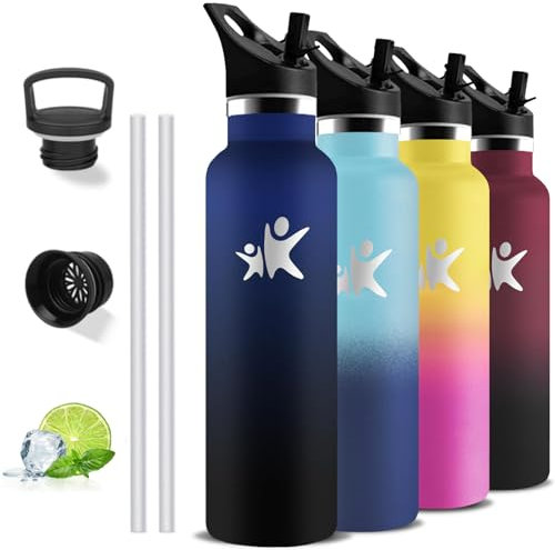 Gourde Isotherme, Gourde 1l, Sans BPA, Bouteille Isotherme, Anti Fuite, Gourde Inox, Double Isolation, Gourde Paille, Facile à Nettoyer, Gourde Acier Inoxydable, pour Voyage, Randonnée, Camping, Yoga