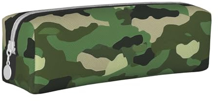 AQRJLPO Grünes Federmäppchen aus Leder, Militär-Camouflage-Muster, niedliches Federmäppchen, Stifteetui, Schule, Schreibwaren, Organizer, Make-up-Tasche für Jungen, Mädchen, Studenten, weiß